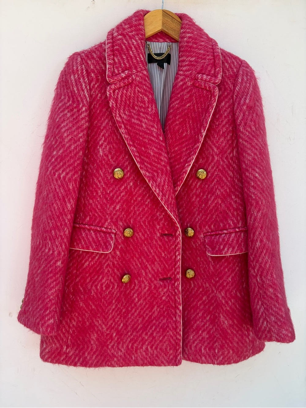 J Crew Pink Diamond Tweed Coat